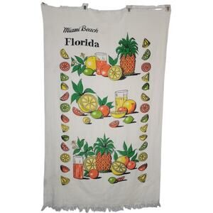 Vintage Miami Beach Florida  towel Beach Graphic Fringe CITRUS Large 32.5"x56"